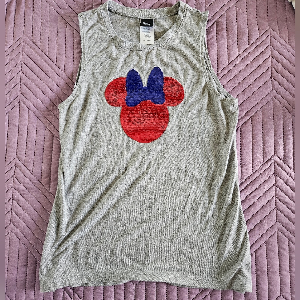 Disney Grey Crewneck Tank Sequin Minnie Mouse S
